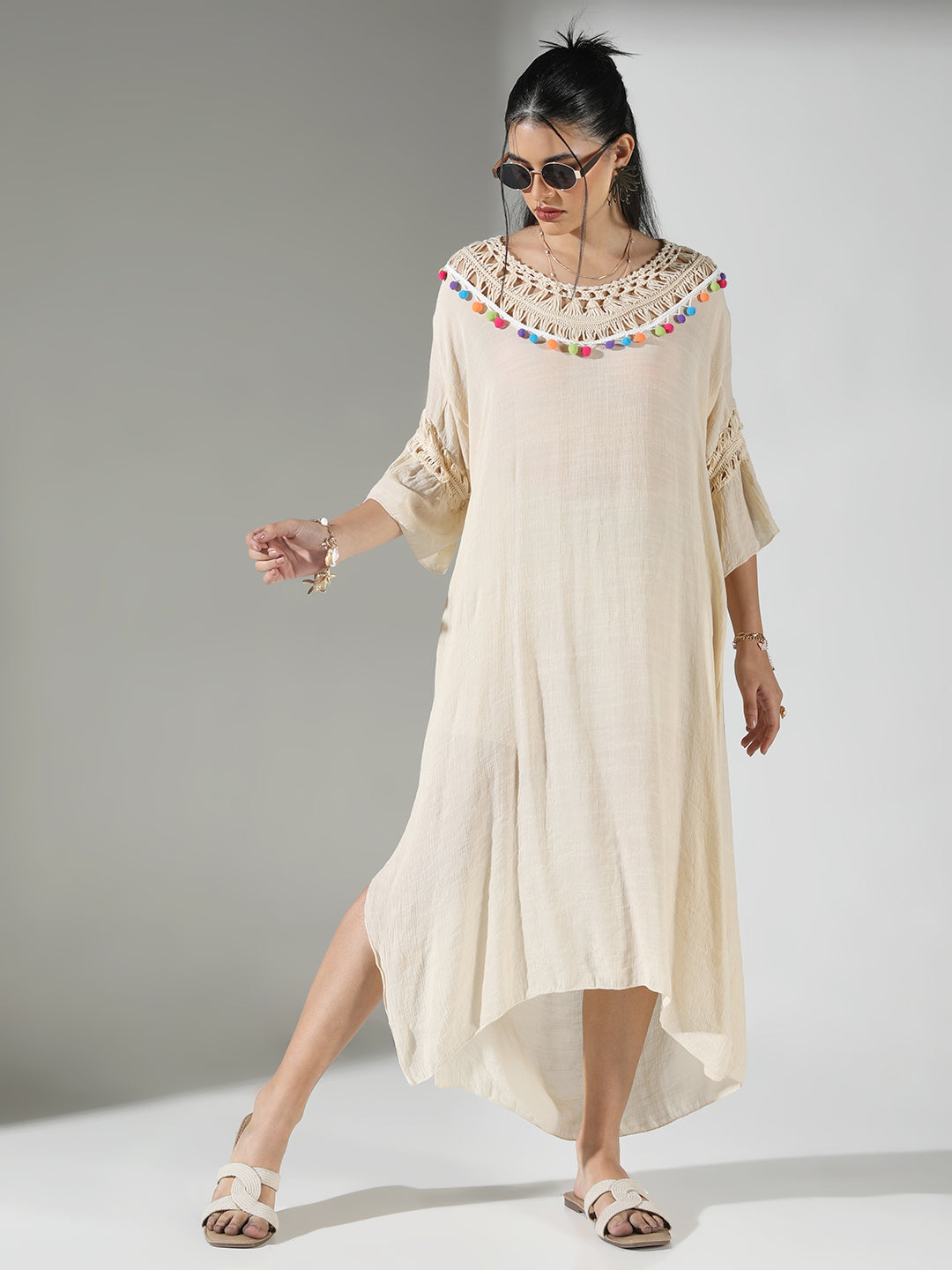 Women Cream Solid A Line Dress