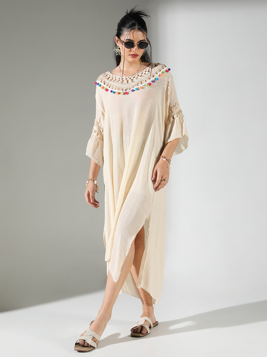 Women Cream Solid A Line Dress