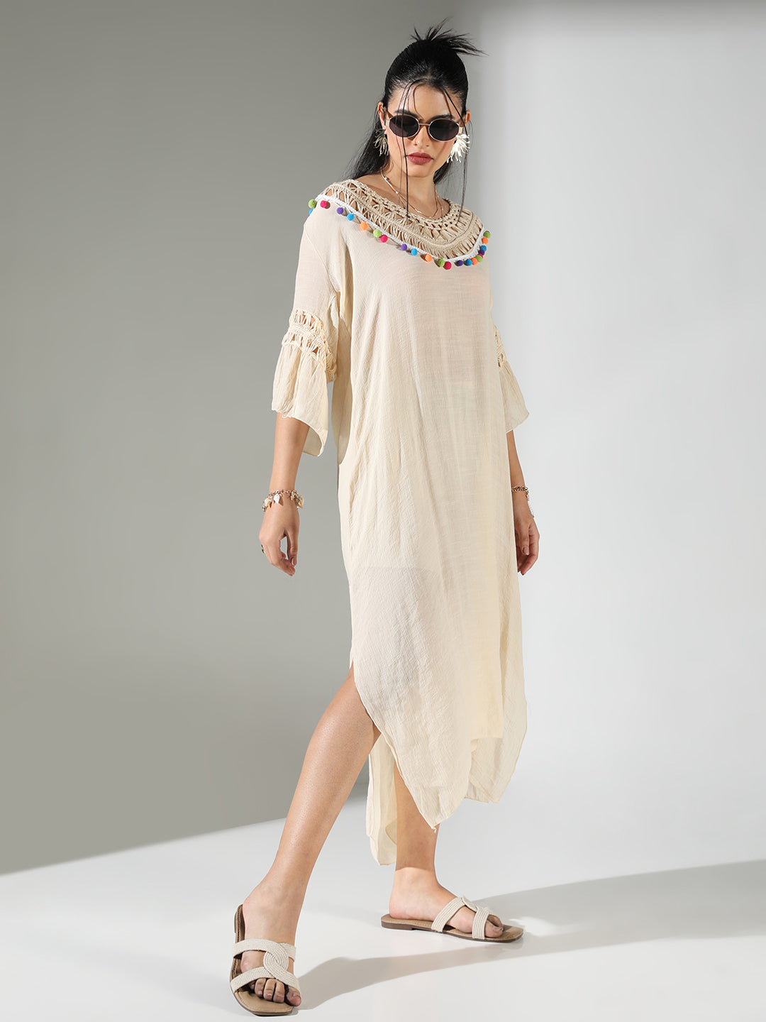 Women Cream Solid A Line Dress