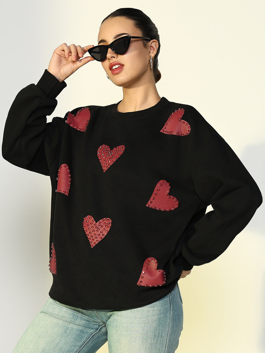 Women Embellished Black Sweatshirt