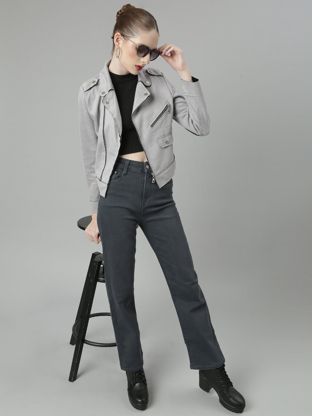 Women Grey Solid Tailored Jacket
