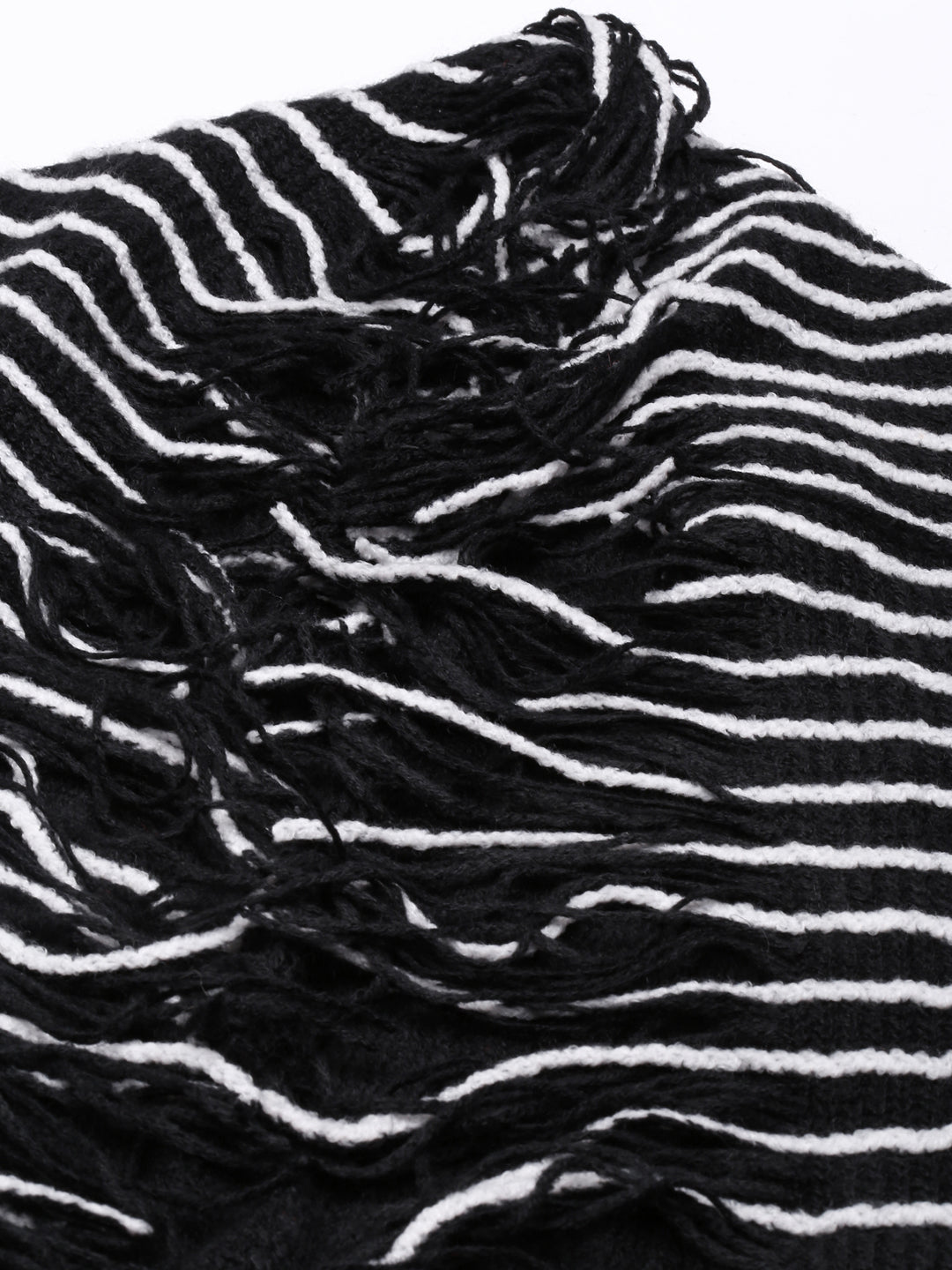 Women Black Striped Poncho