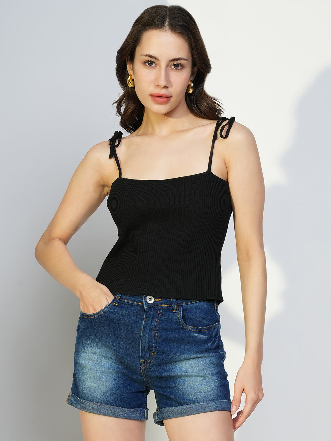 Women Black Solid Crop Top