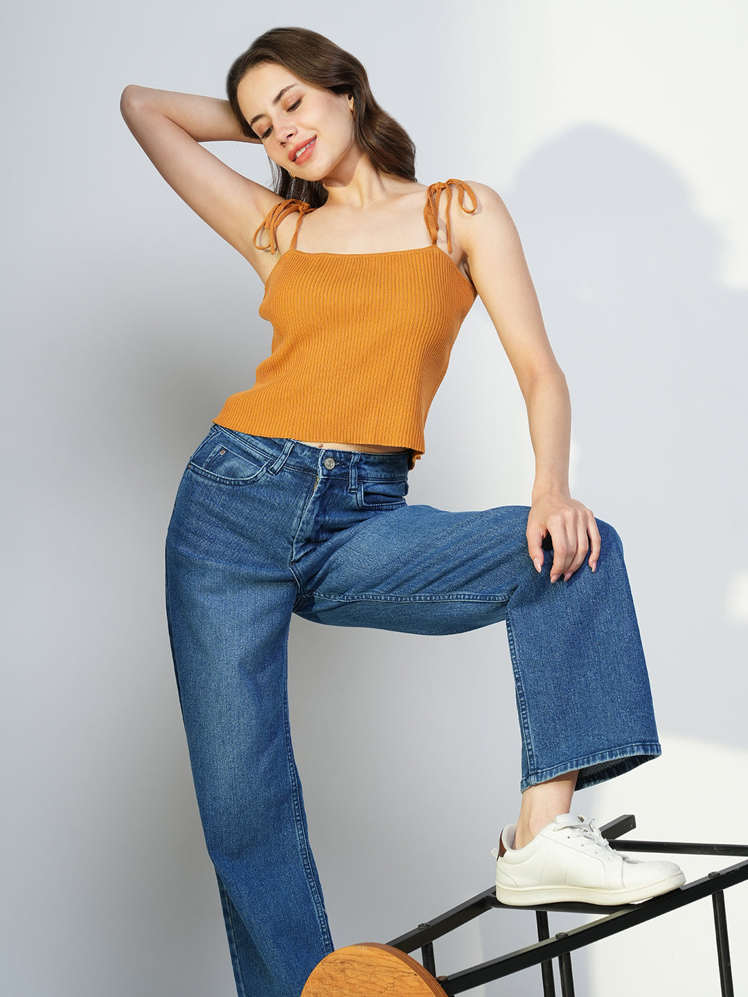 Women Mustard Solid Crop Top