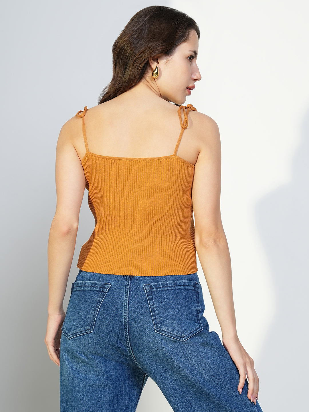 Women Mustard Solid Crop Top