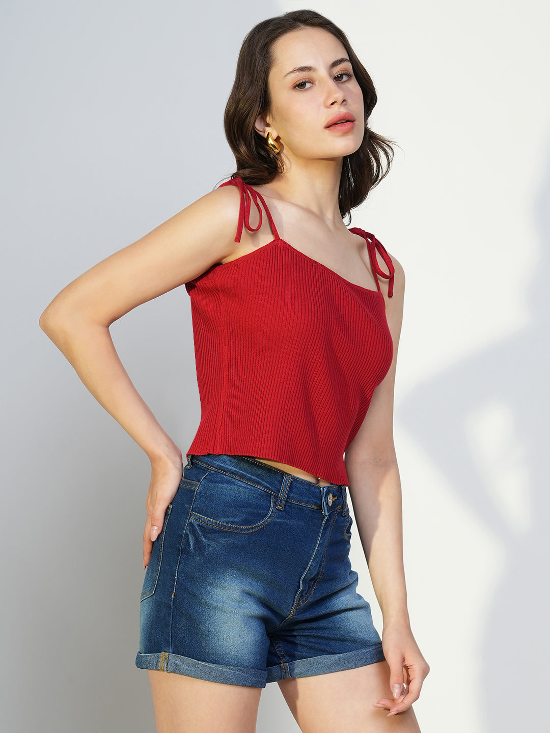 Women Red Solid Crop Top