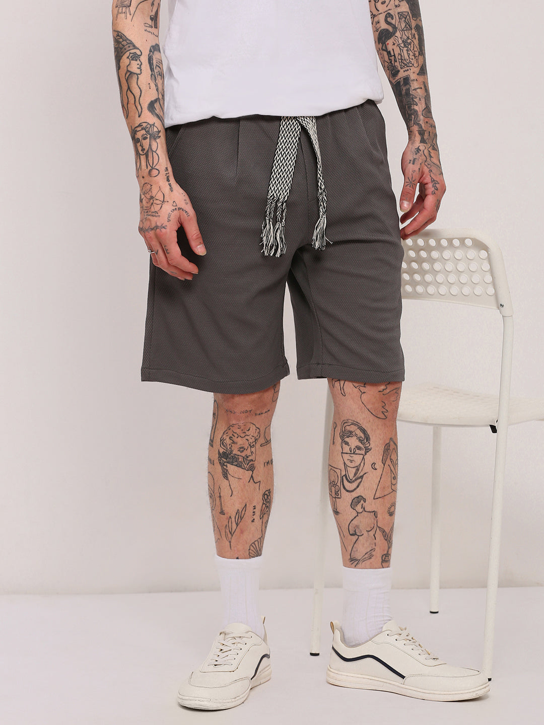 Men Grey Solid Shorts