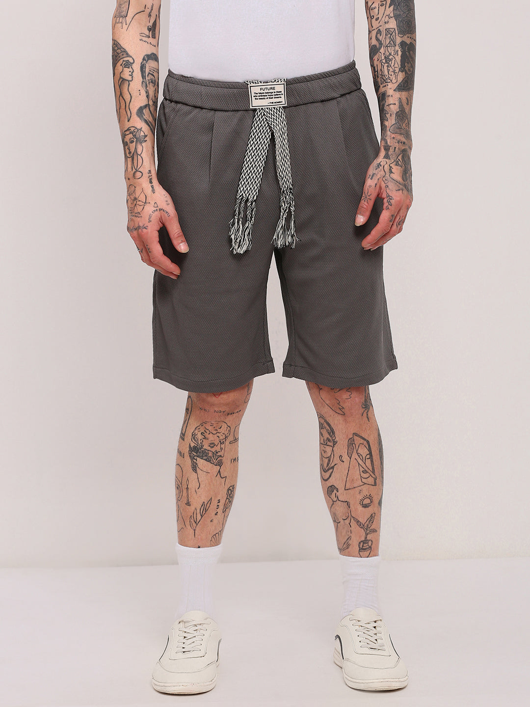 Men Grey Solid Shorts