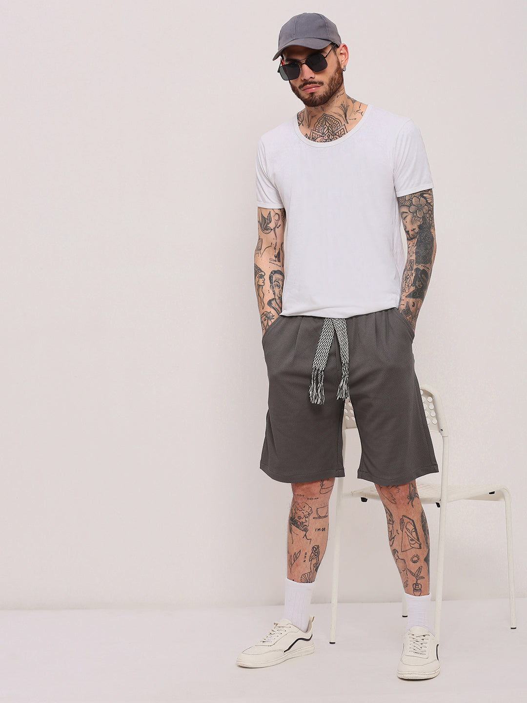 Men Grey Solid Shorts