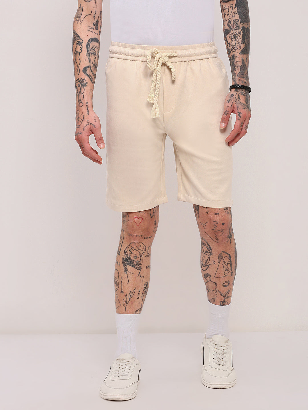 Men Beige Solid Shorts