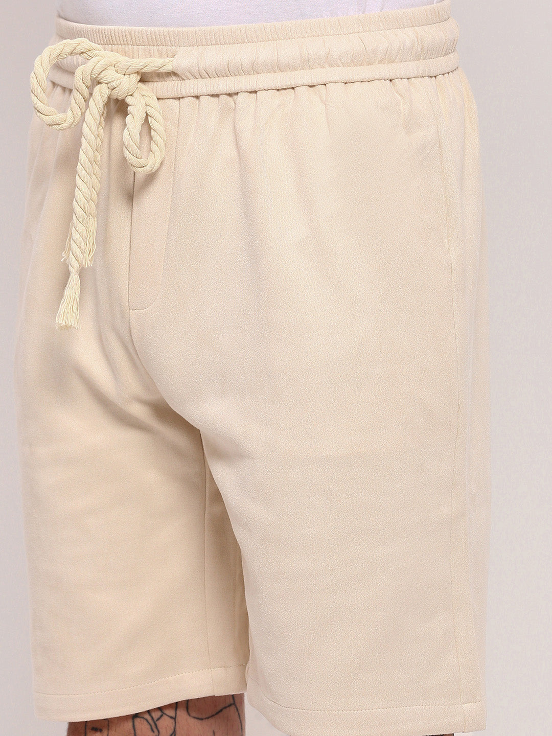 Men Beige Solid Shorts