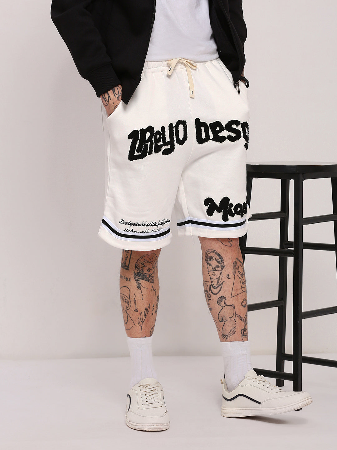 Men White Graphic Shorts