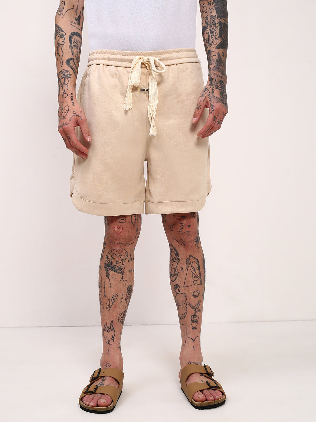 Men Cream Solid Shorts