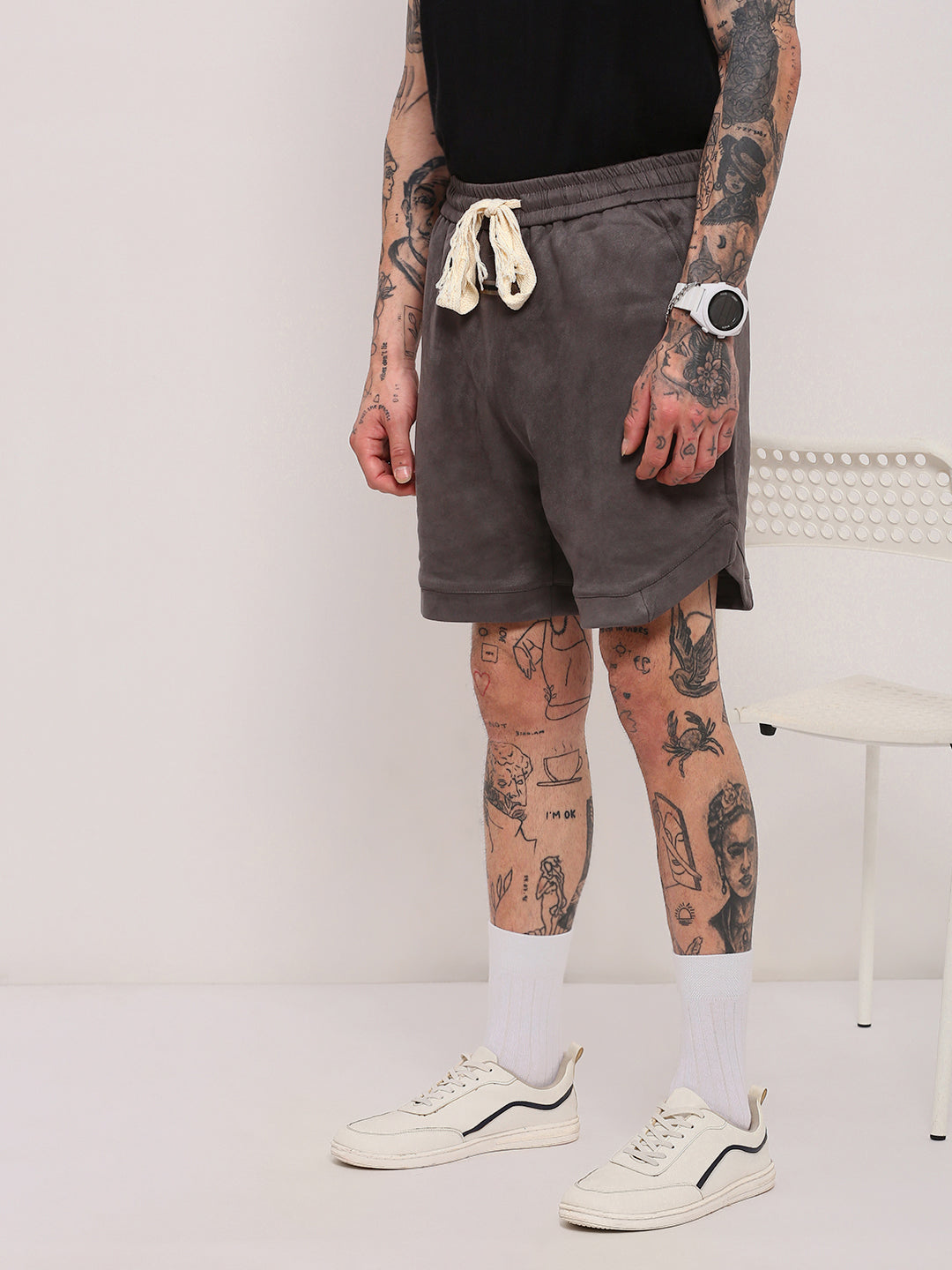 Men Grey Solid Shorts