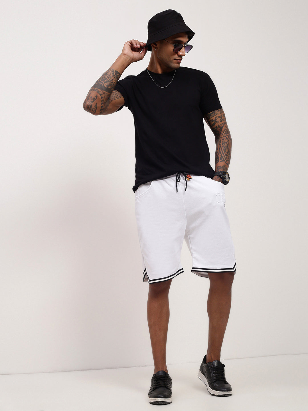 Men White Solid Shorts