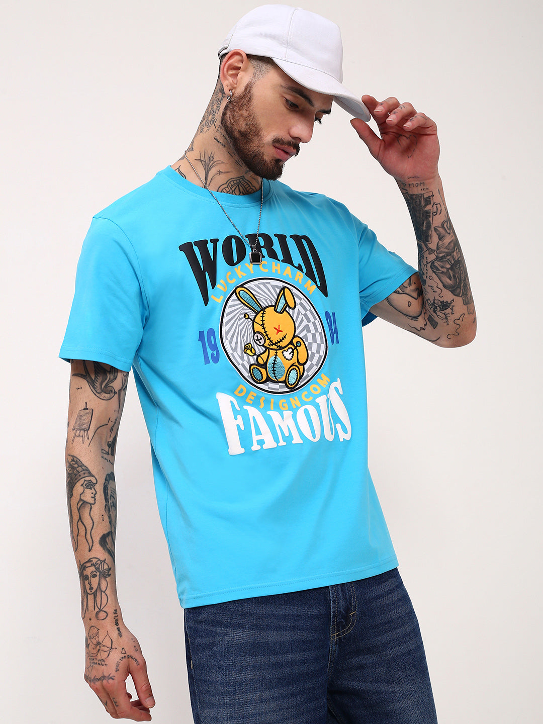 Men Blue Graphic T Shirt