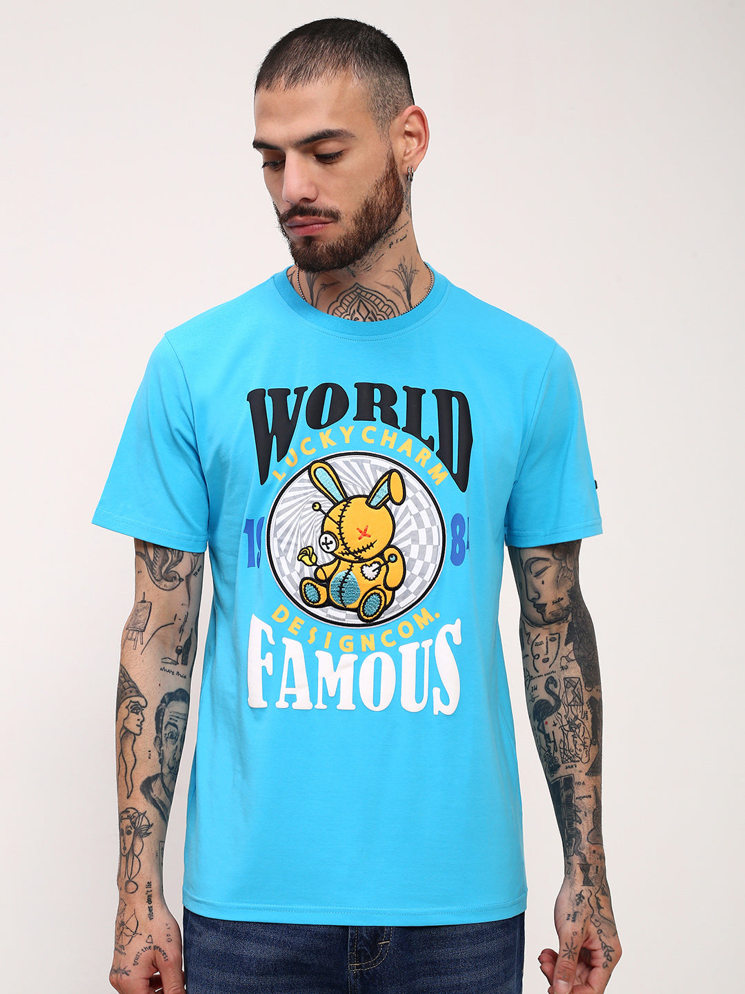 Men Blue Graphic T Shirt