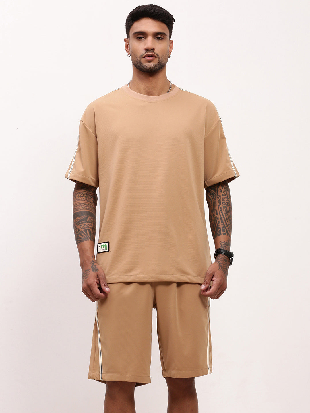 Men Brown Solid Co Ord Set