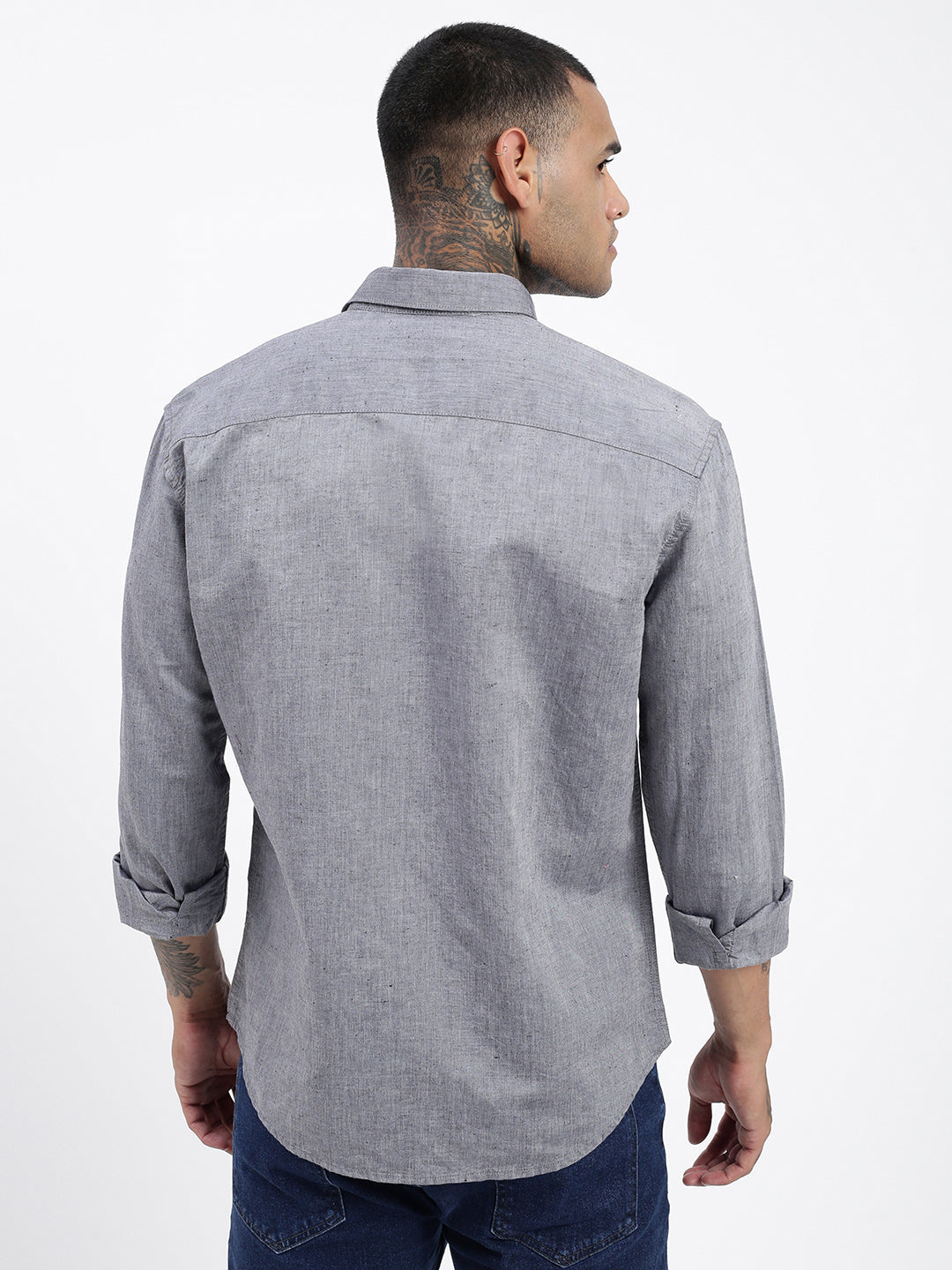 Men Solid Grey Slim Fit Shirt