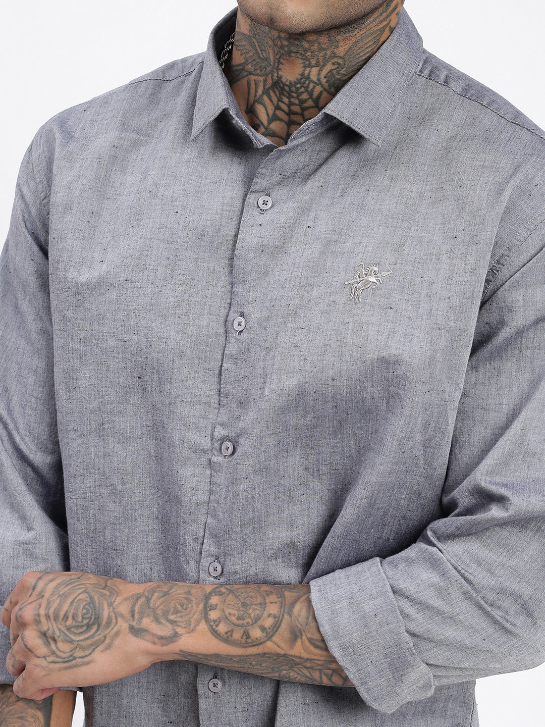 Men Solid Grey Slim Fit Shirt