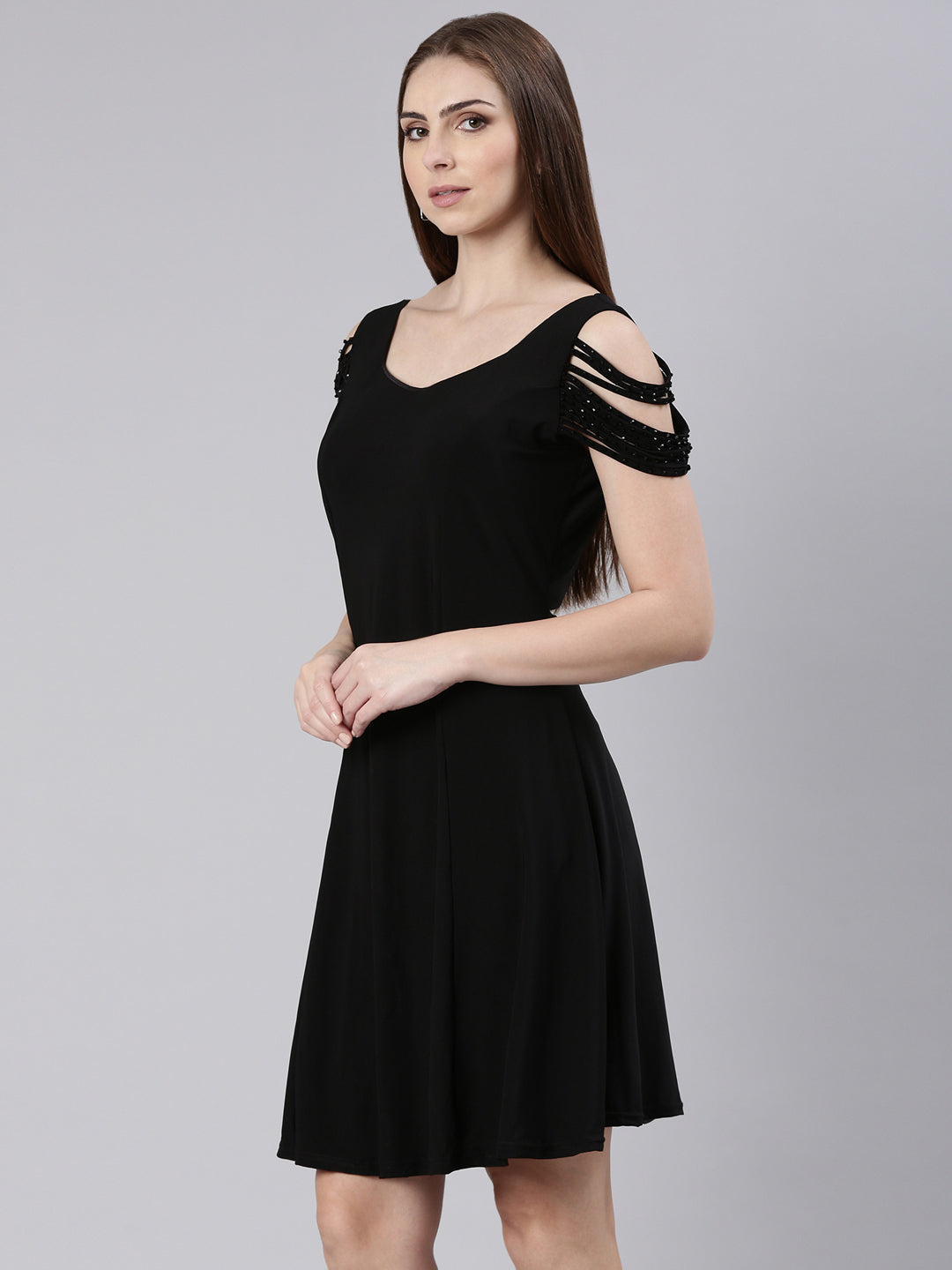 Women Black Solid A Line Dress