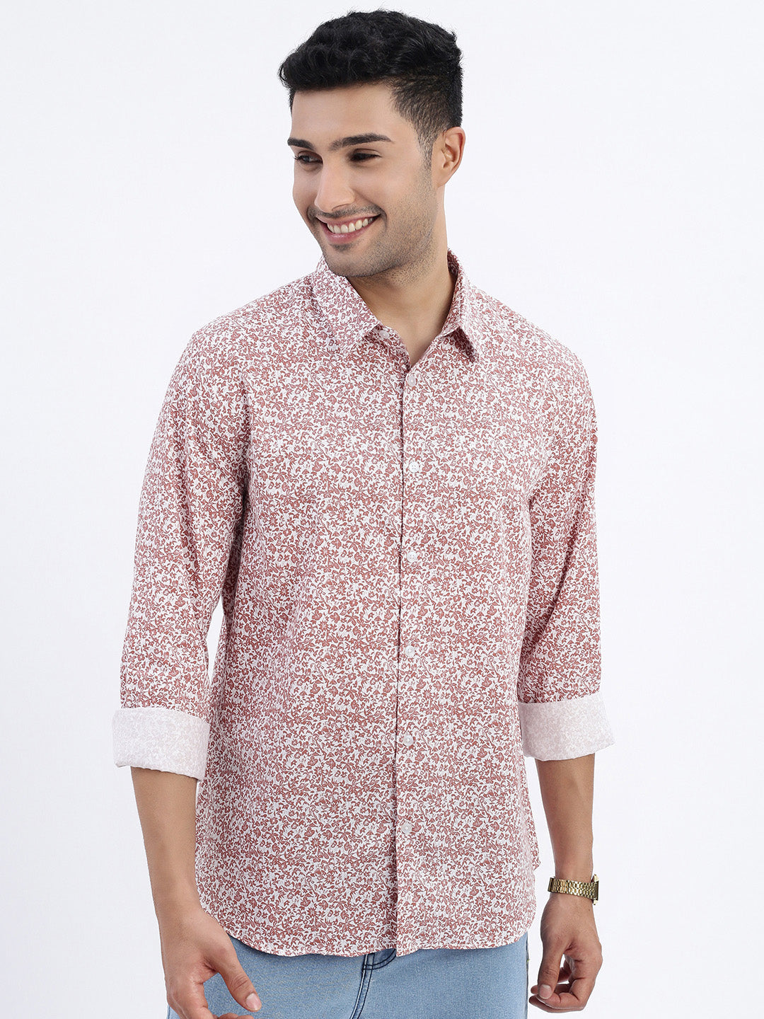 Men Brown Micro Print Slim Fit Shirt