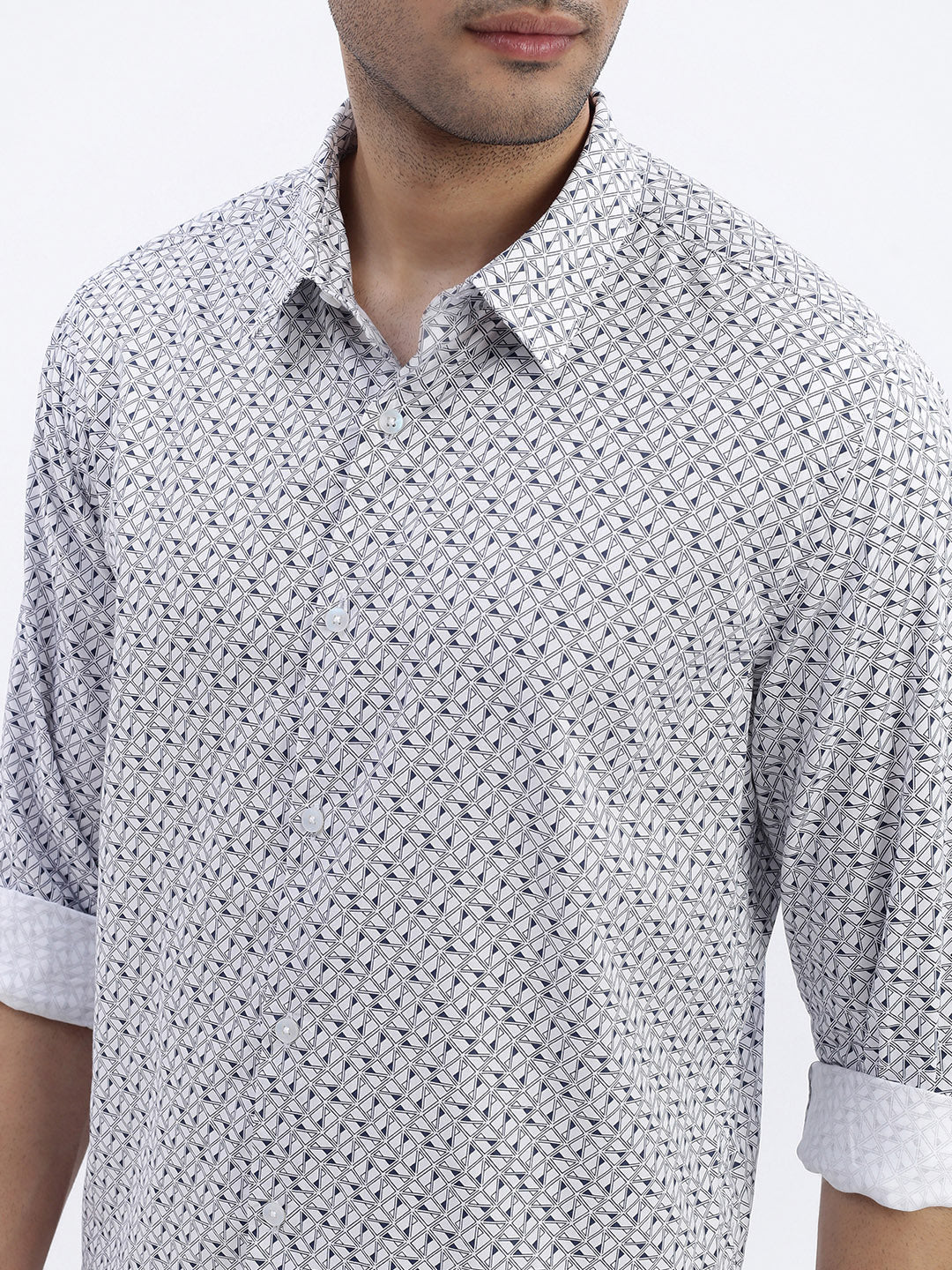 Men White Geometric Slim Fit Shirt