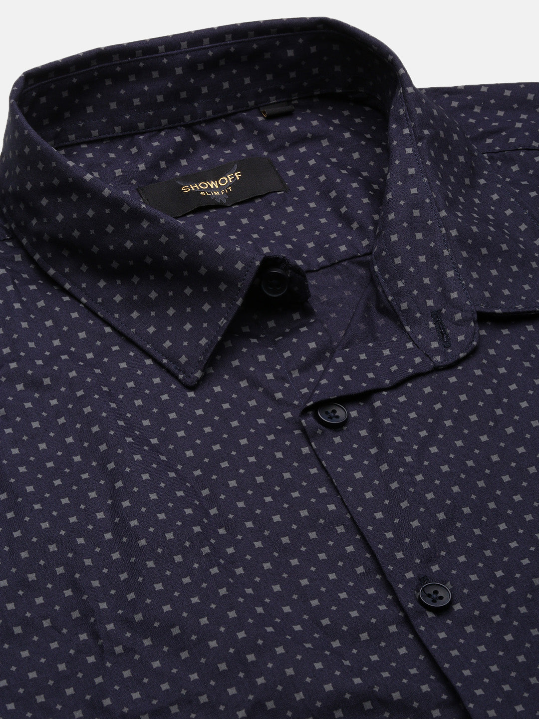 Men Navy Blue Micro Print Slim Fit Shirt