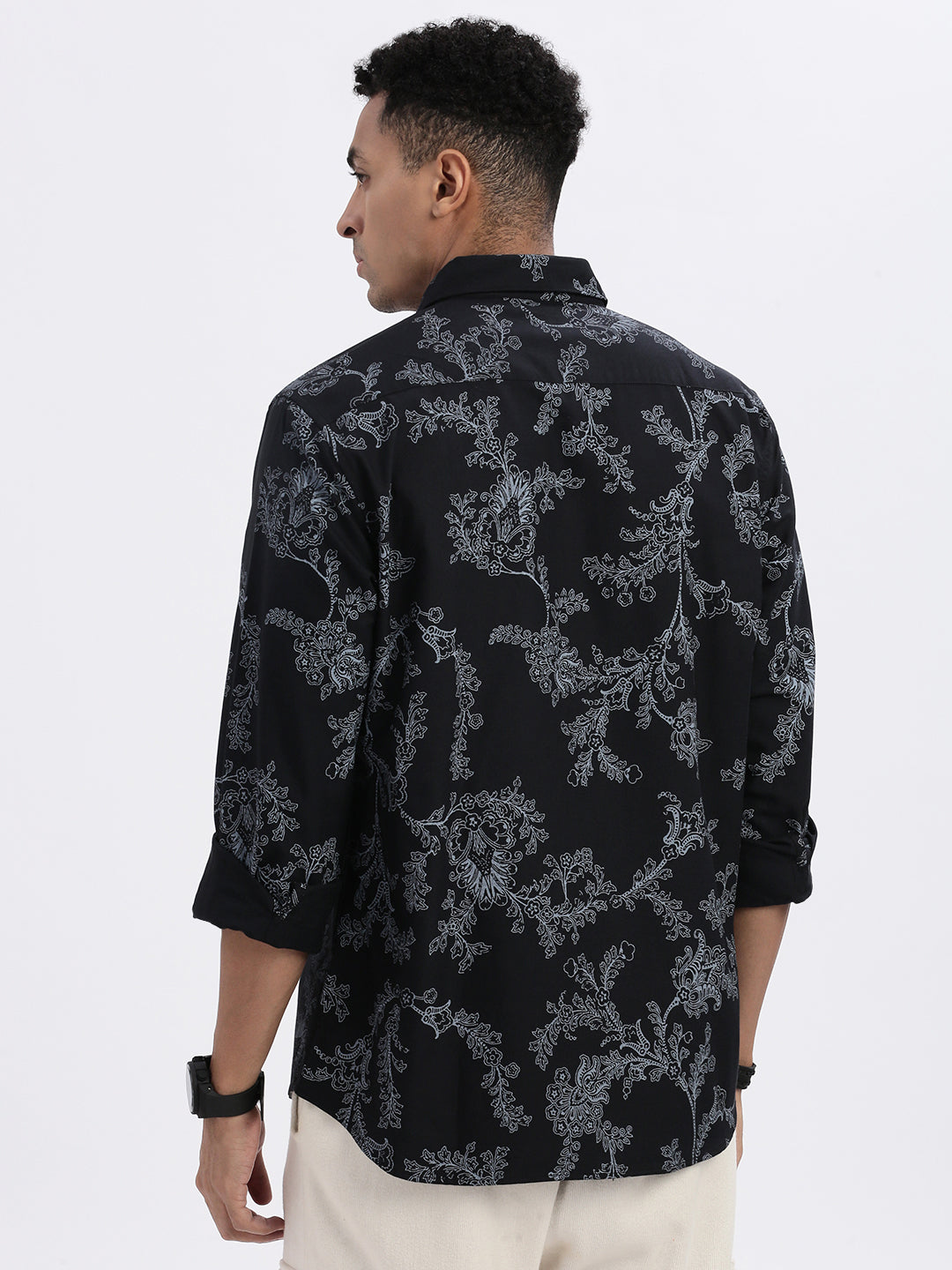 Men Black Floral Slim Fit Shirt