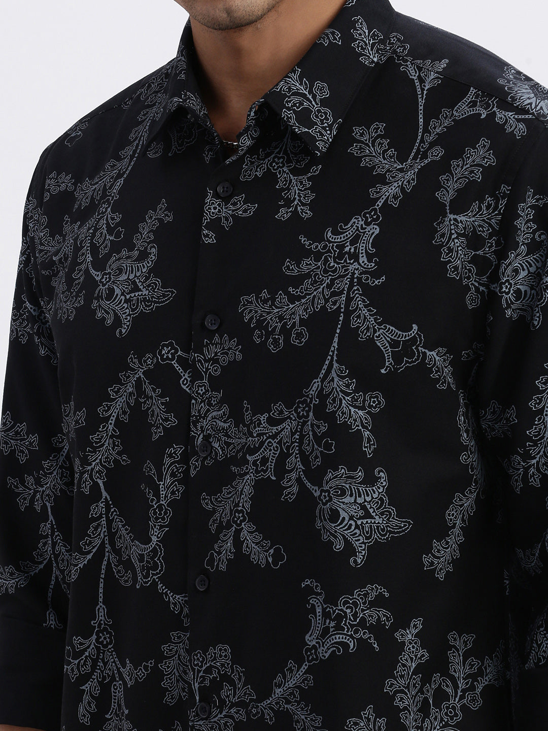 Men Black Floral Slim Fit Shirt