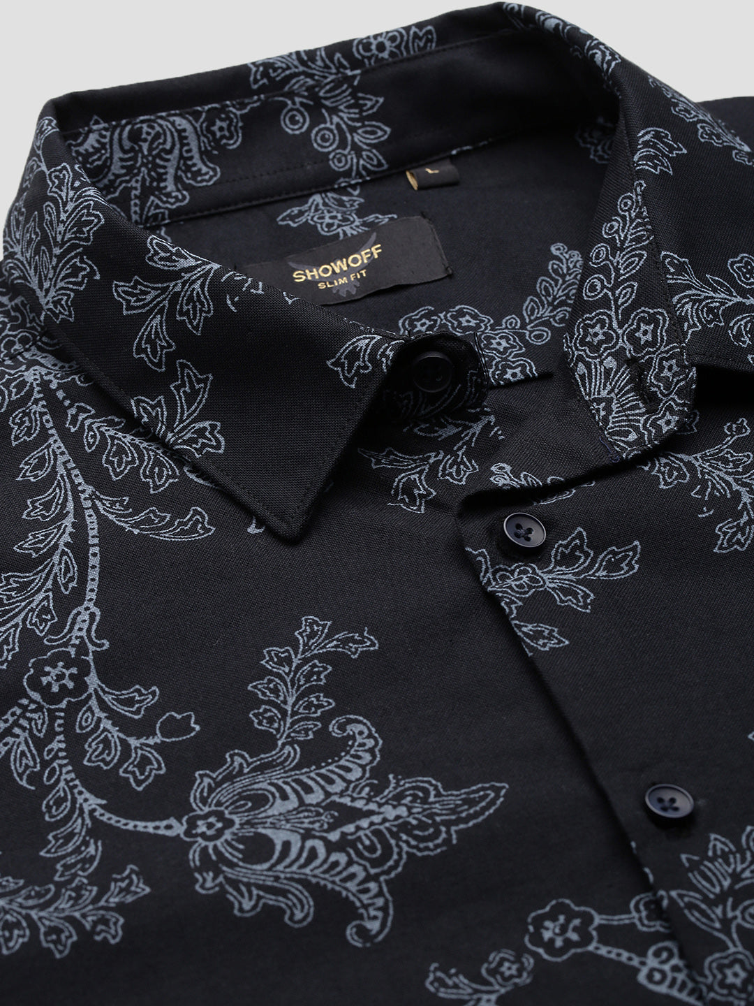 Men Black Floral Slim Fit Shirt