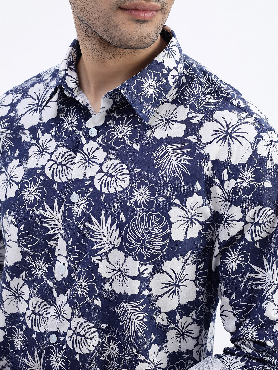 Men Navy Blue Floral Slim Fit Shirt