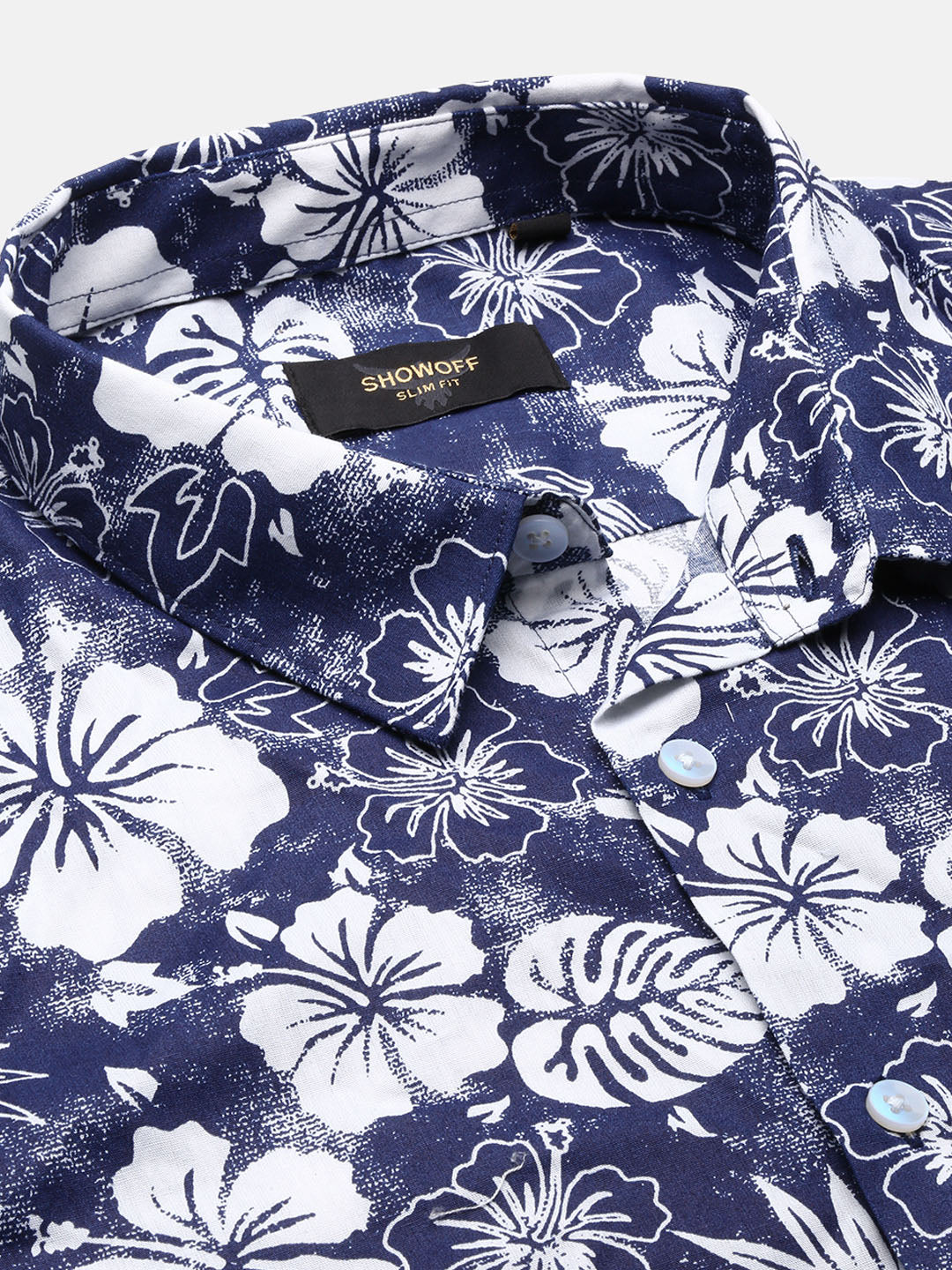 Men Navy Blue Floral Slim Fit Shirt