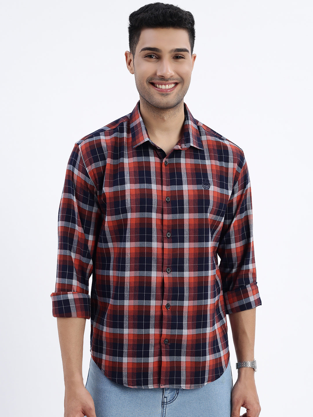 Men Brown Checked Slim Fit Shirt