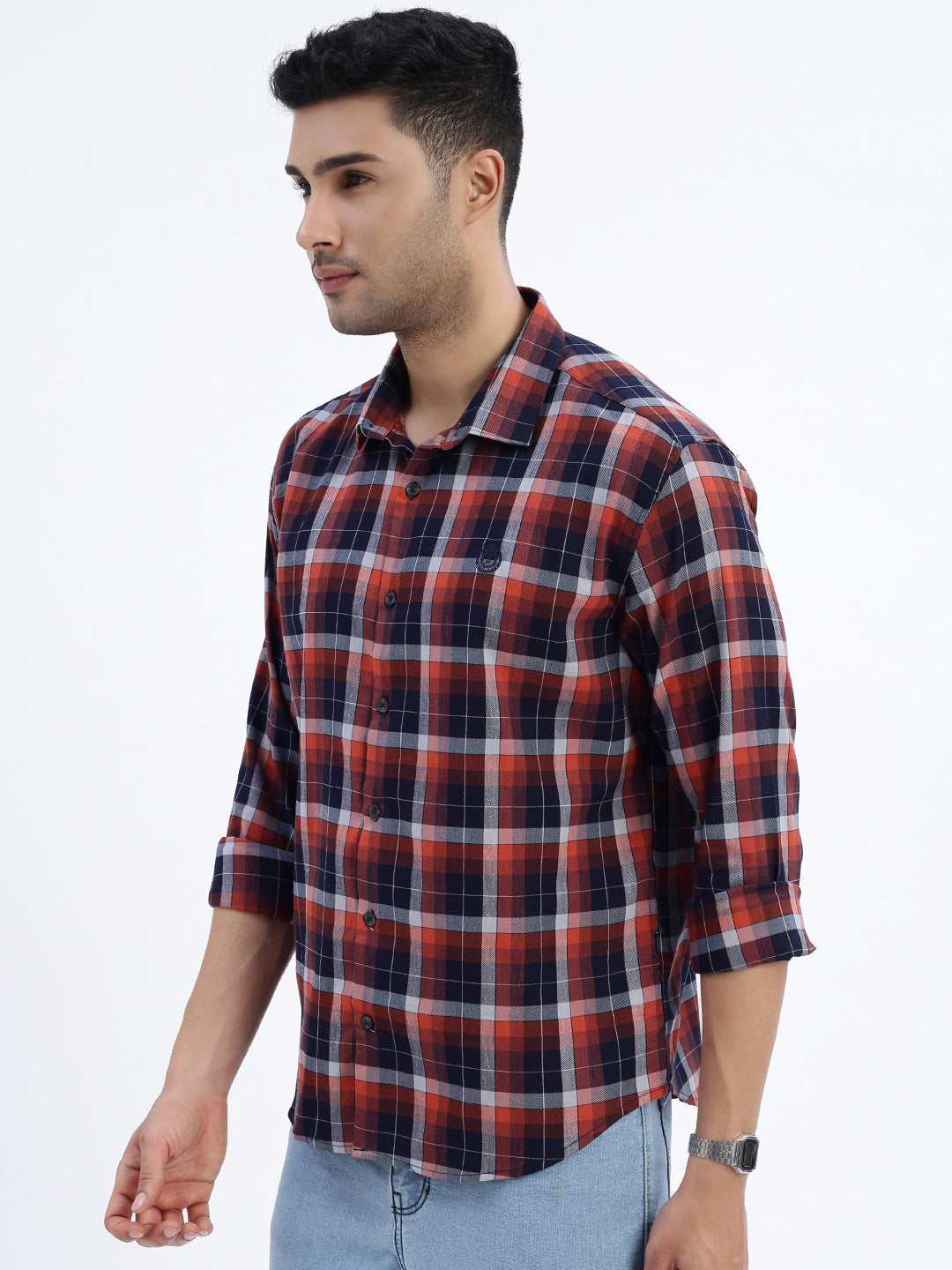 Men Brown Checked Slim Fit Shirt