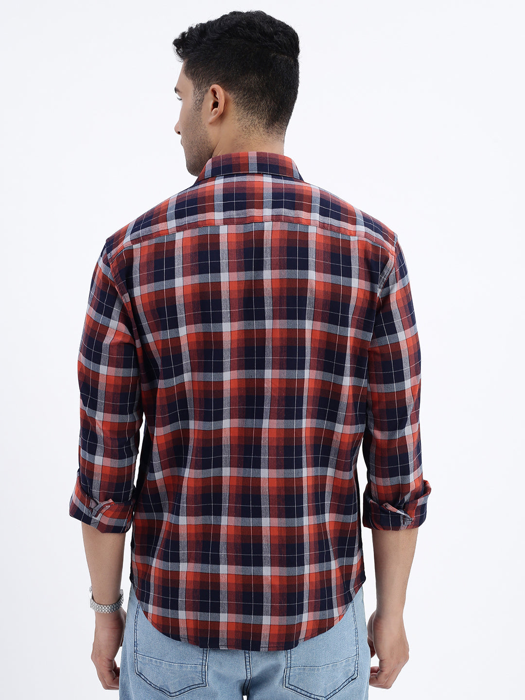 Men Brown Checked Slim Fit Shirt