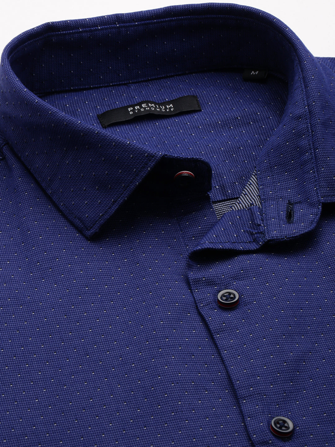 Men Spread Collar Printed Navy Blue Shirt