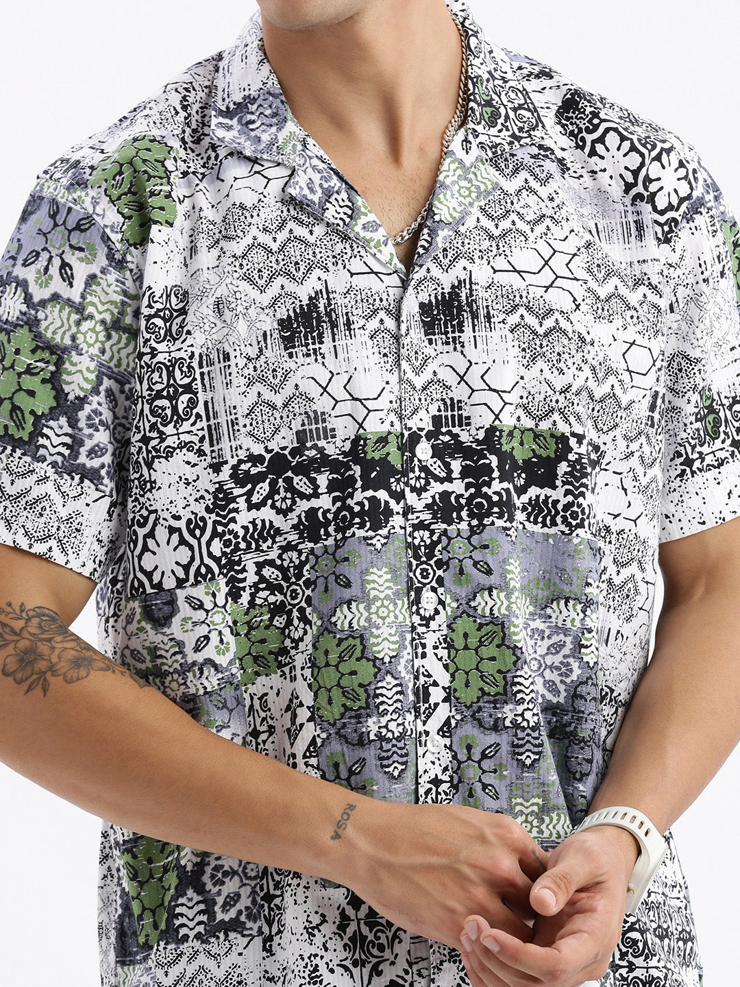 Men Cuban Collar Abstract Relaxed Fit Multi Shirt