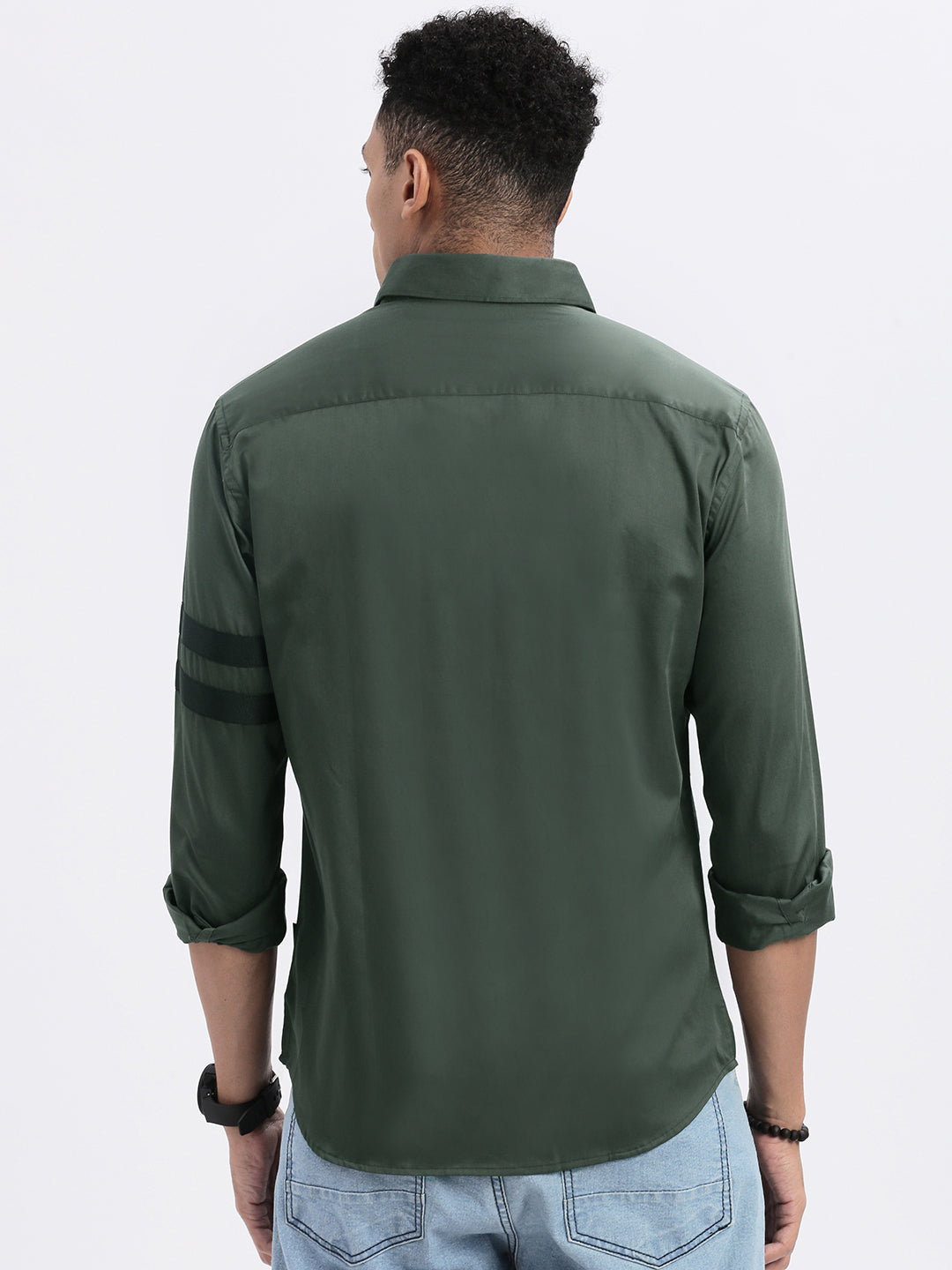 Men Green Solid Slim Fit Shirt