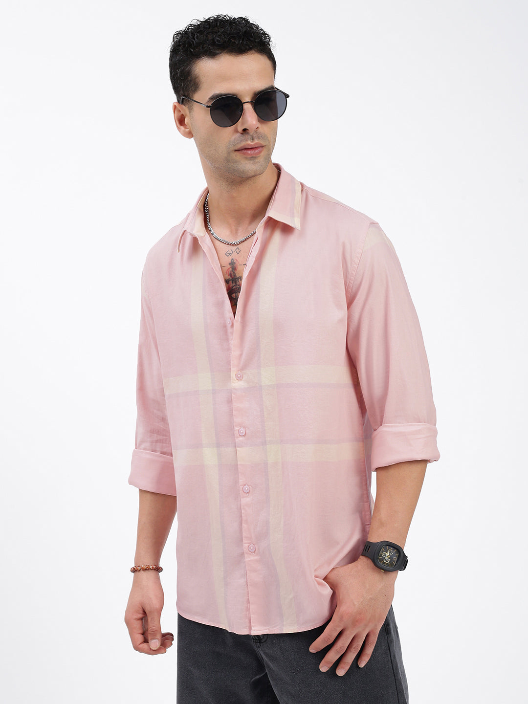 Men Striped Peach Slim Fit Shirt