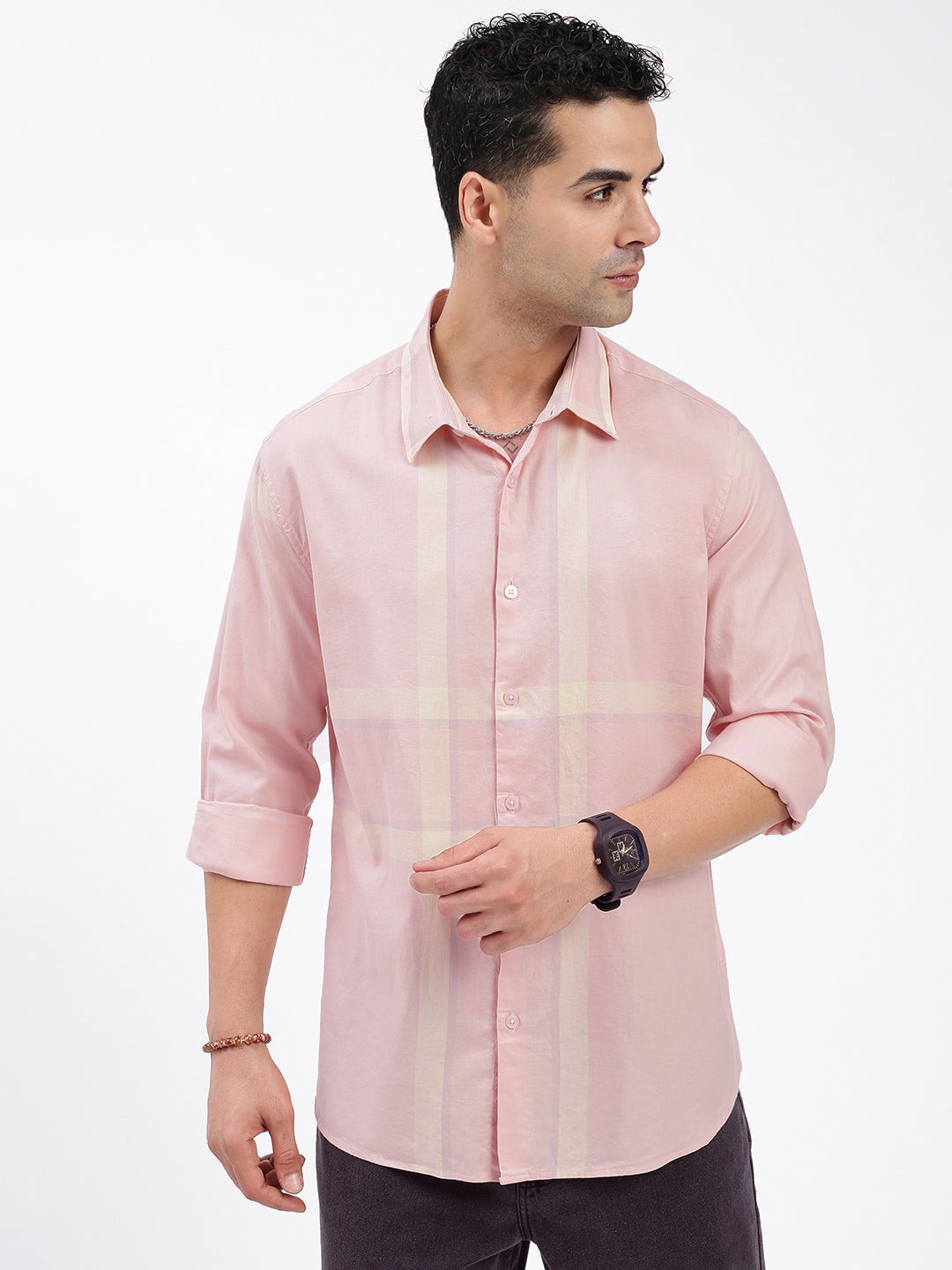 Men Striped Peach Slim Fit Shirt