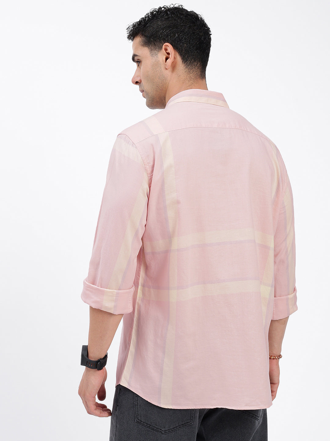 Men Striped Peach Slim Fit Shirt