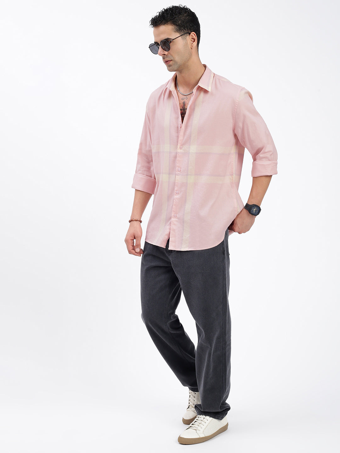 Men Striped Peach Slim Fit Shirt