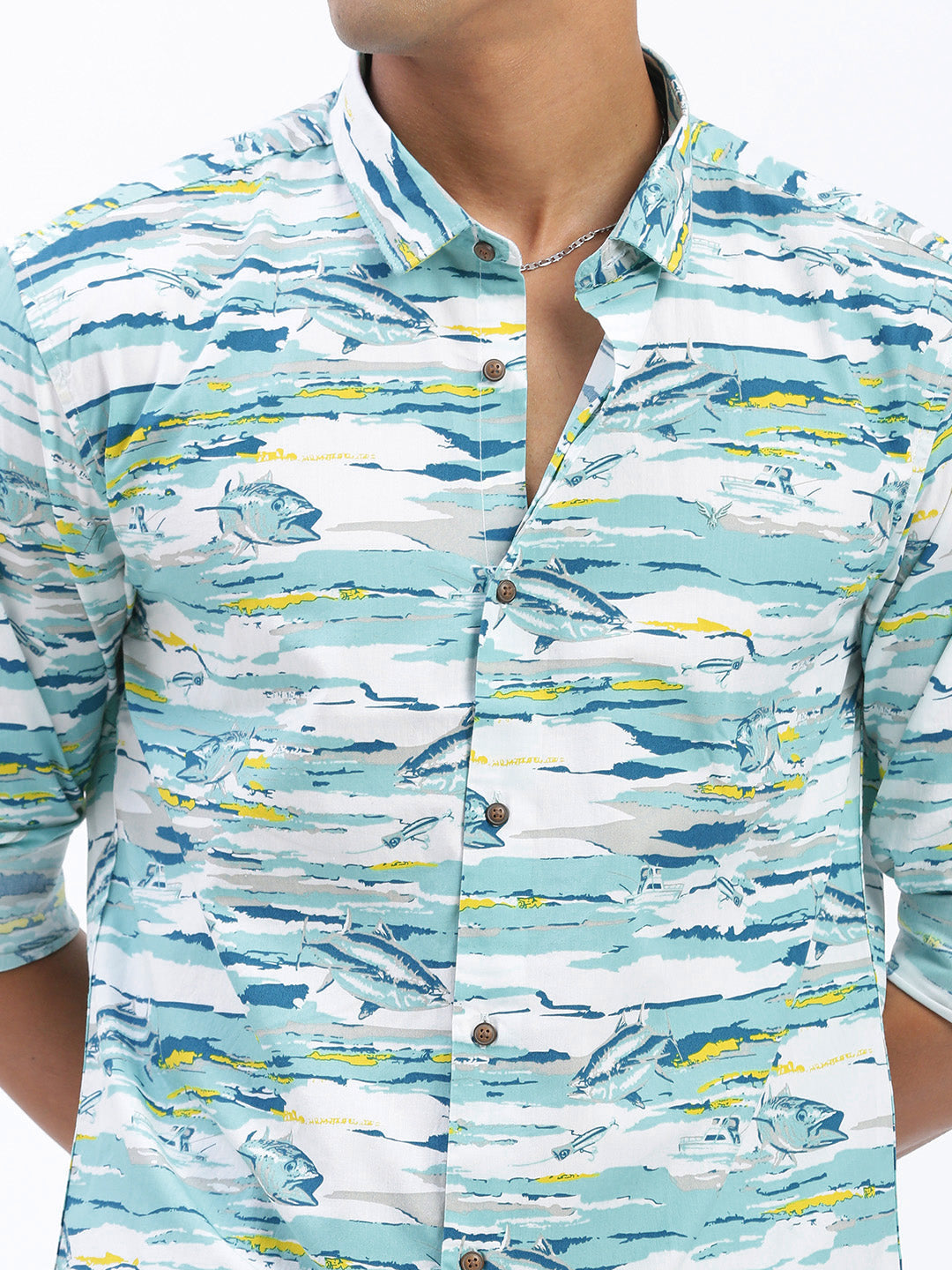 Men Abstract Blue Slim Fit Shirt