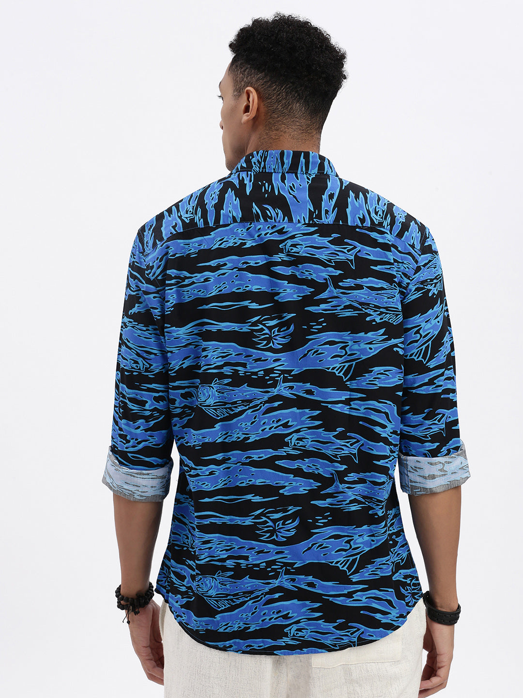 Men Blue Abstract Slim Fit Shirt