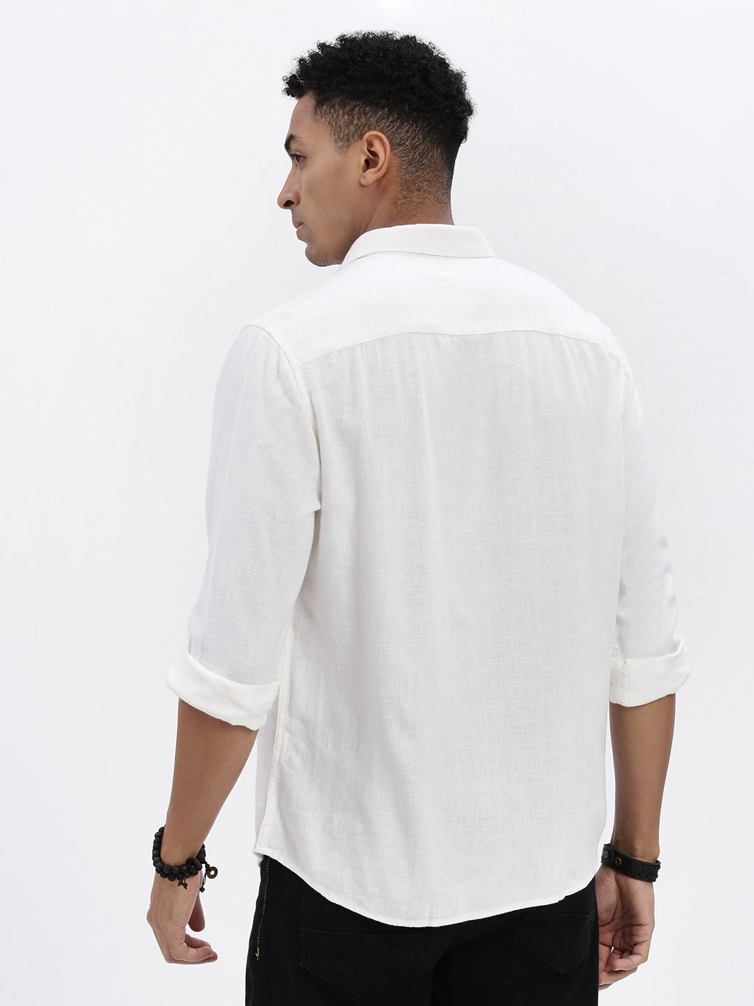 Men White Solid Slim Fit Shirt