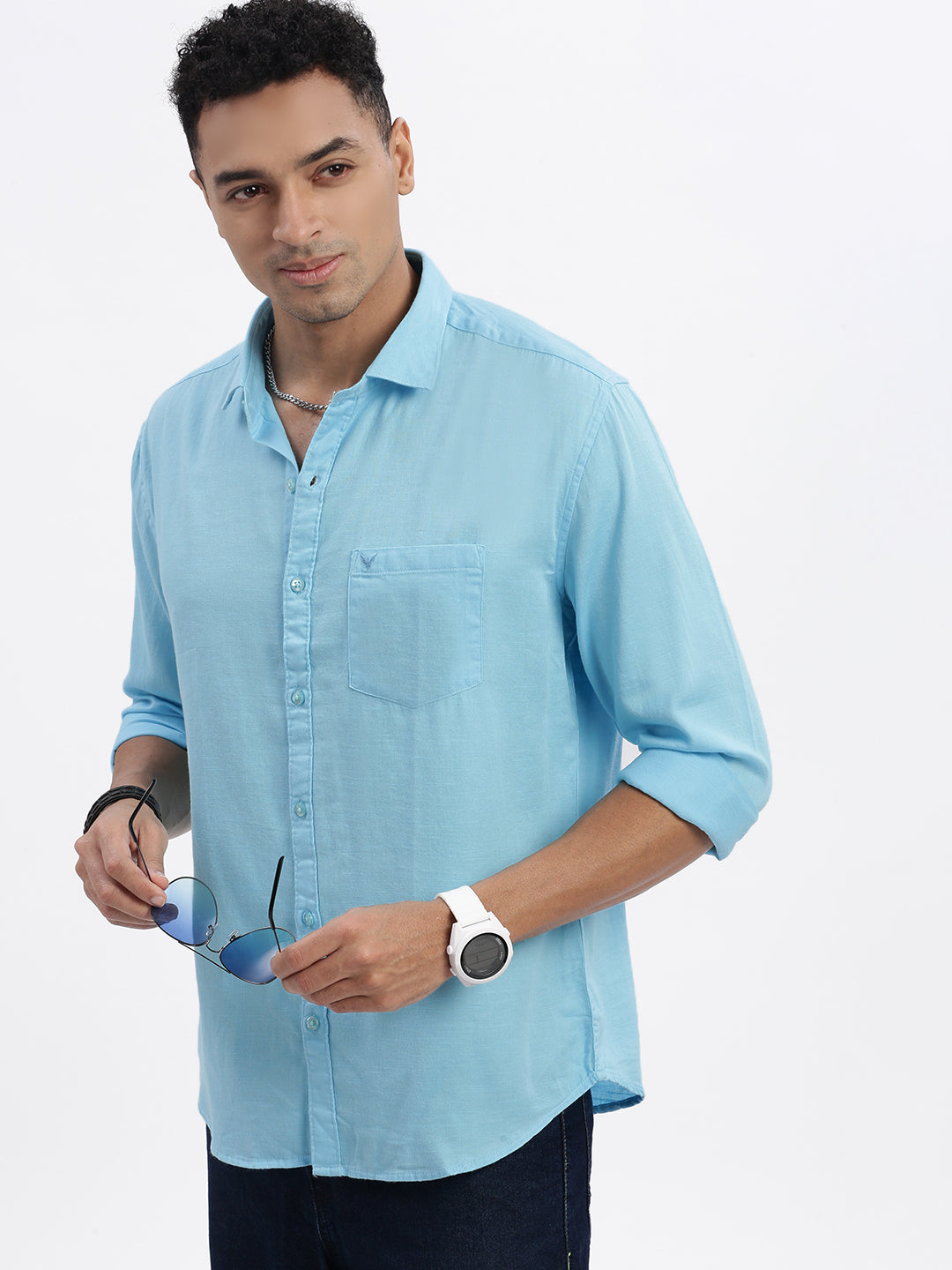 Men Blue Solid Slim Fit Shirt