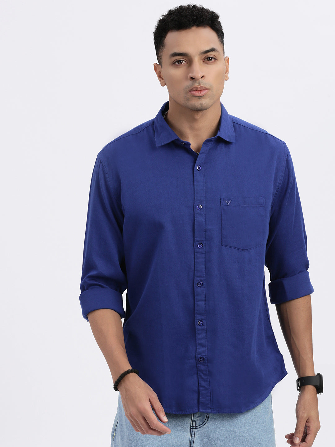 Men Blue Solid Slim Fit Shirt