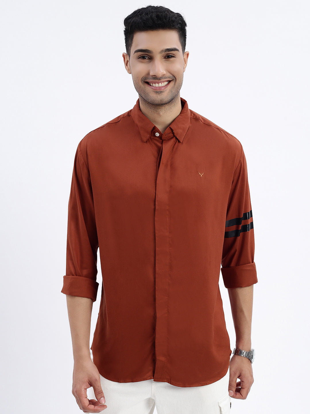 Men Brown Solid Slim Fit Shirt