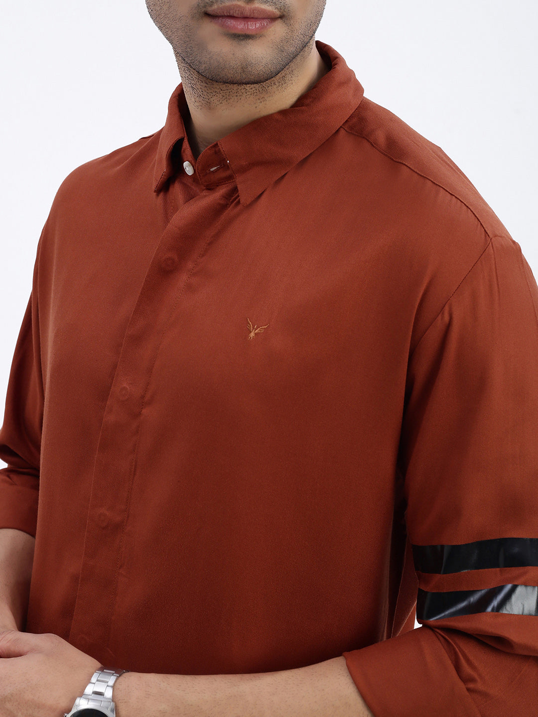 Men Brown Solid Slim Fit Shirt